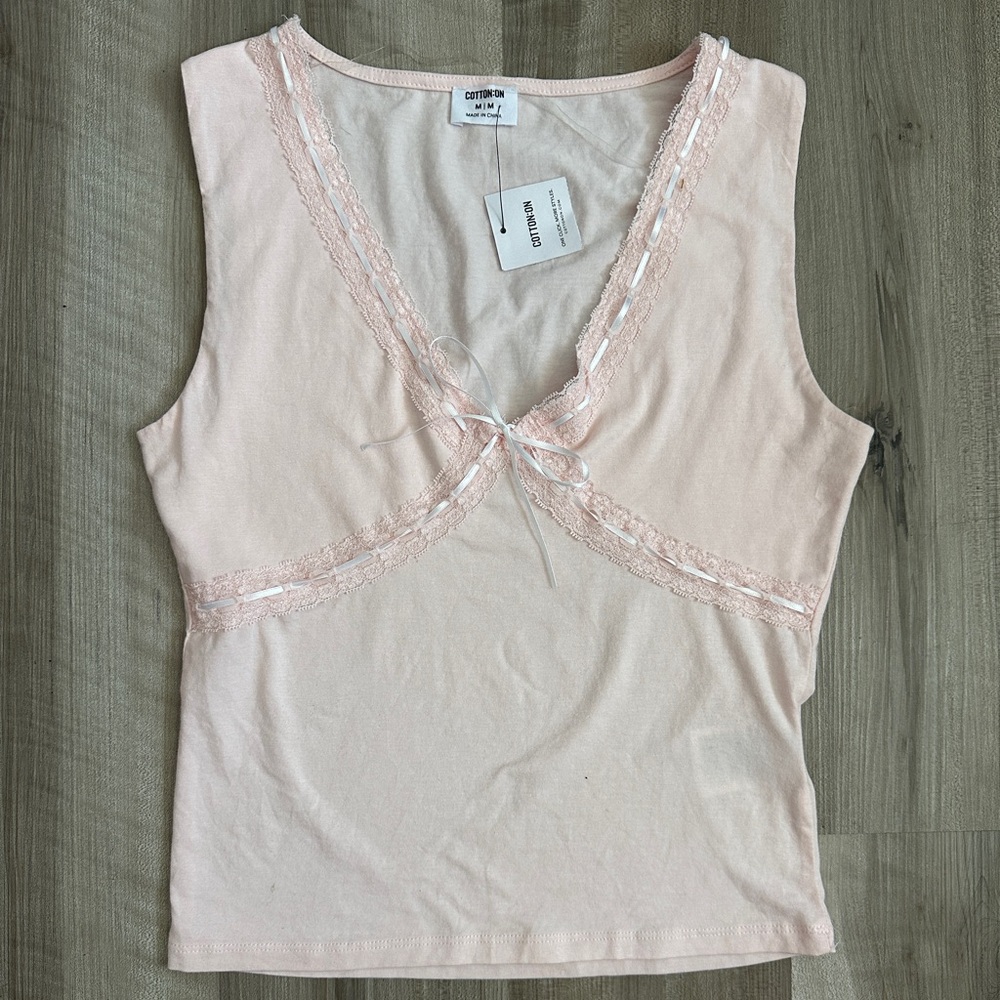 Cotton On Pale Pink Lace Trim V-Neck Tank